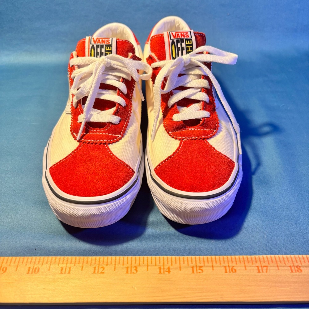 Vans Sport Low Red White Suede Canvas Sneakers Mens 6 Womens 7.5 Retro Shoes